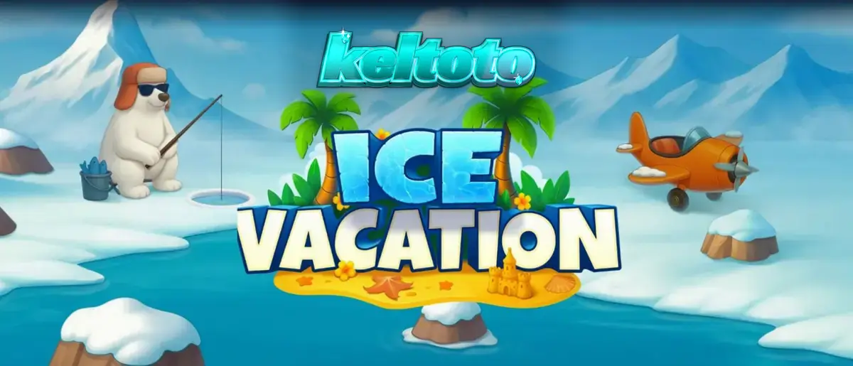 Pemandangan visual slot Ice Vacation dengan karakter beruang kutub dan penguin